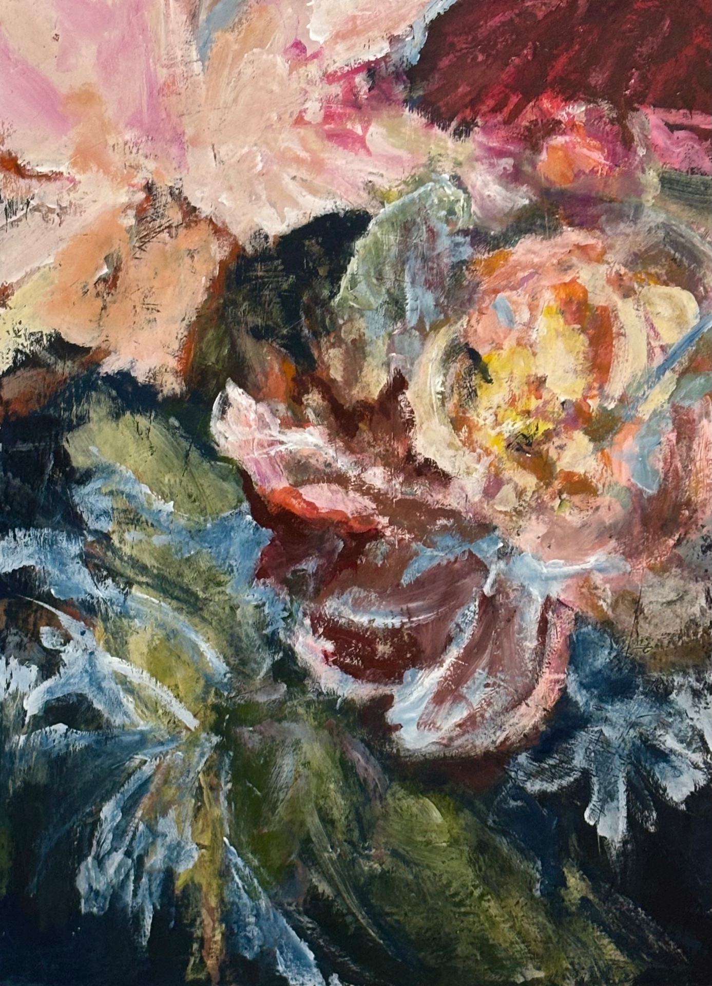 Gemälde „Something Grows at Night" (2026) — 50 × 70 cm, Acryl und Öl auf Leinwand, von Lena Evelyn Krieger